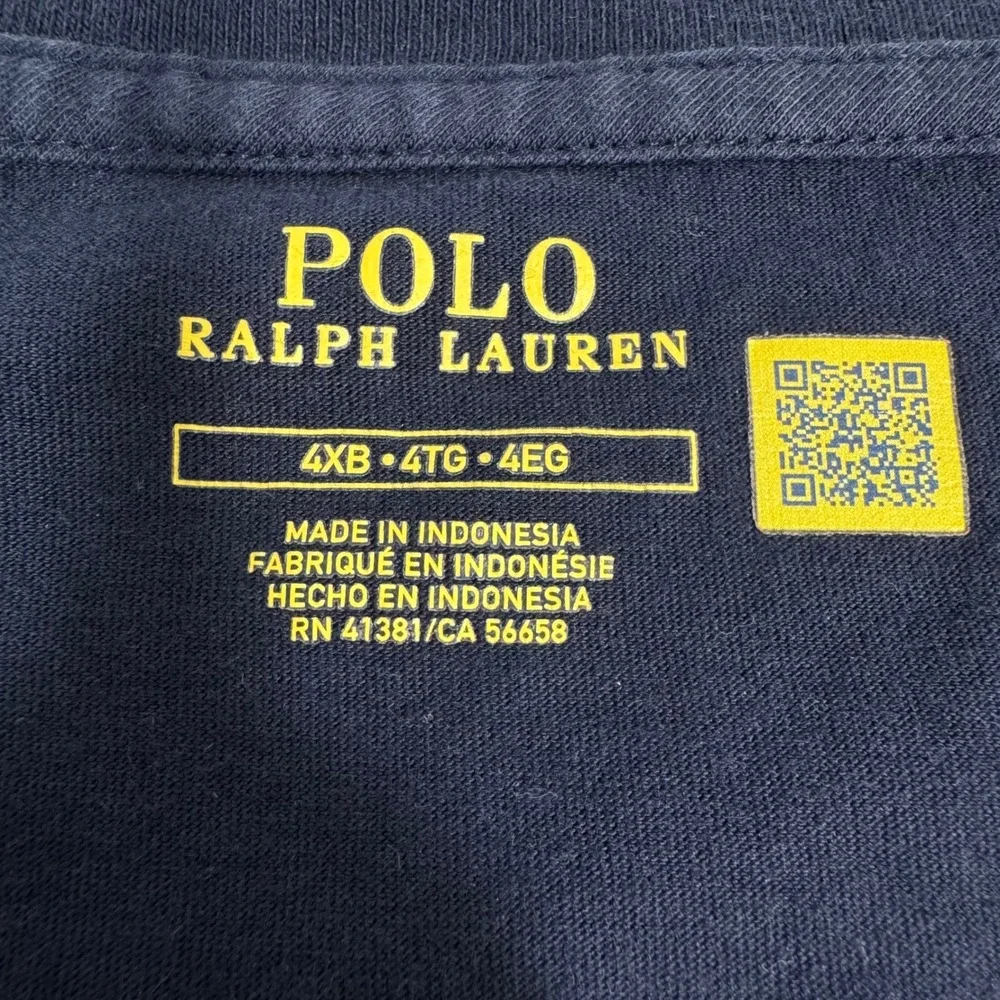 Polo Ralph Lauren V-Neck T-Shirt Mens 4XB Navy Blue Cotton EUC
